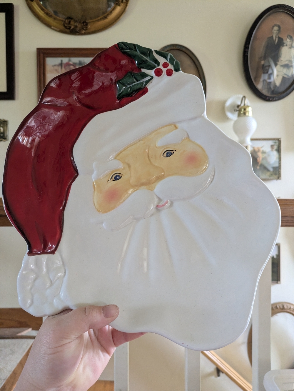 Vintage Ceramic Santa Claus Face Christmas Cookie Platter - Holiday Serving Dish